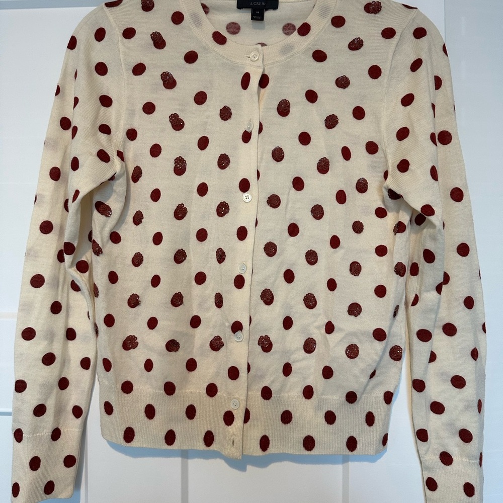 J. Crew Cream and Red Polka Dot Cardigan